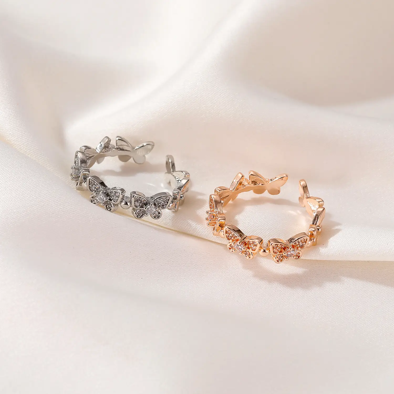 Rose Gold Butterfly Zircon Adjustable Ring for Women - Image 6
