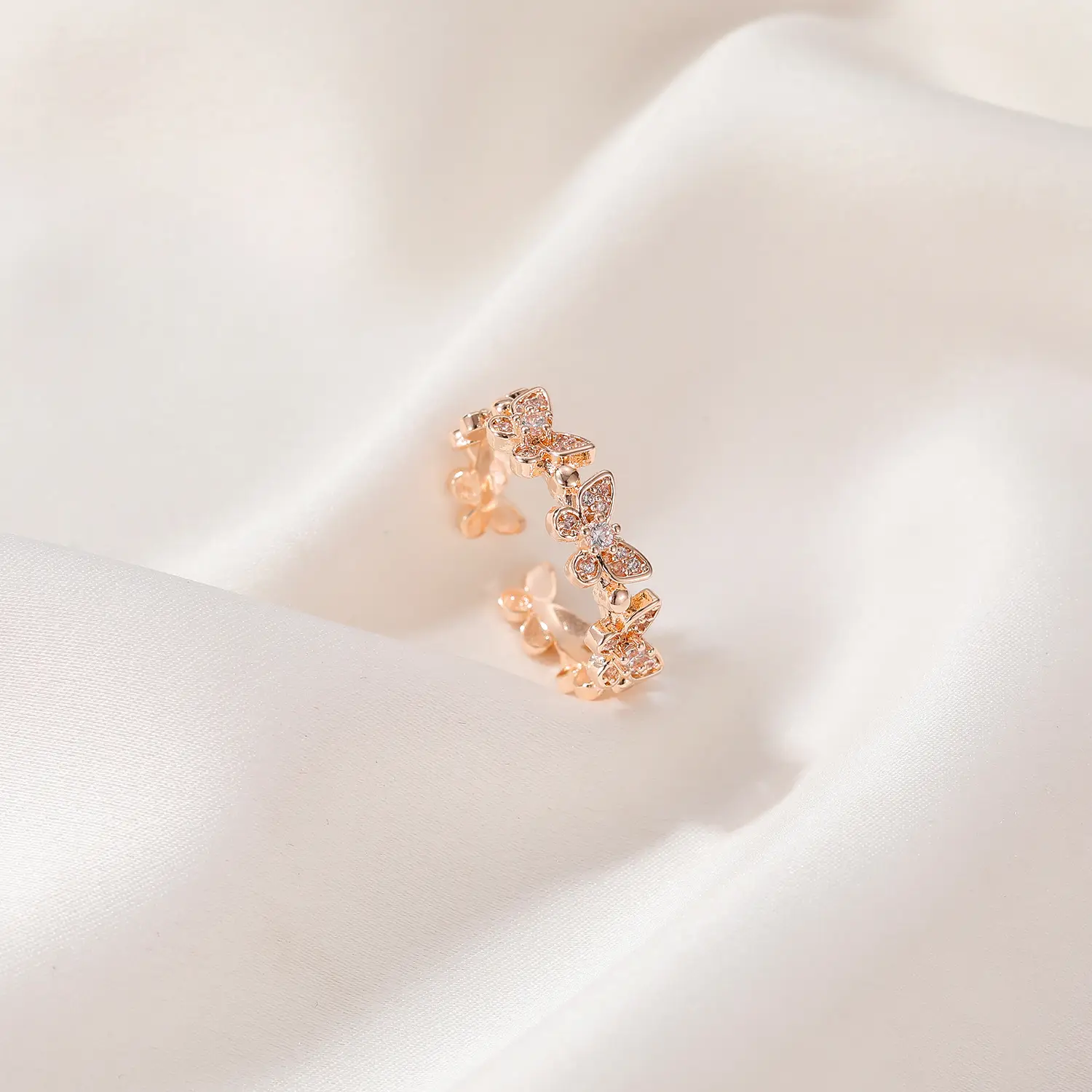 Rose Gold Butterfly Zircon Adjustable Ring for Women - Image 7