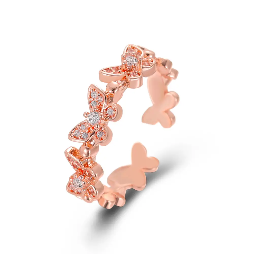 Rose Gold Butterfly Zircon Adjustable Ring for Women - Image 9