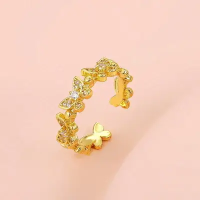 Rose Gold Butterfly Zircon Adjustable Ring for Women - Image 3