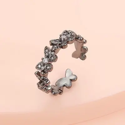 Rose Gold Butterfly Zircon Adjustable Ring for Women - Image 4