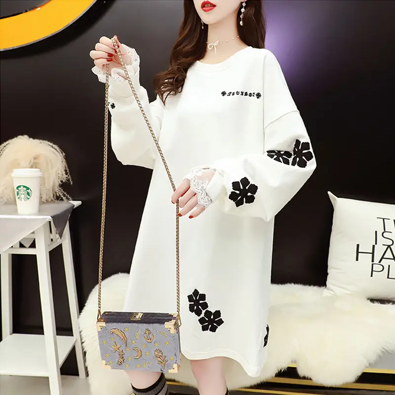 Women's White Floral Long Sleeve Sweater Top Large - Image 6