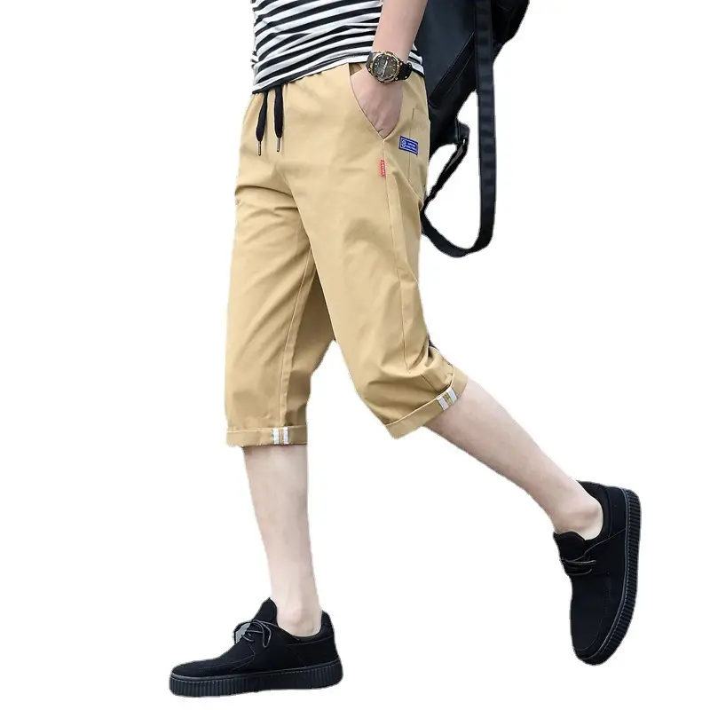 Men's Korean Style Cotton Capri Shorts Tan - Image 10
