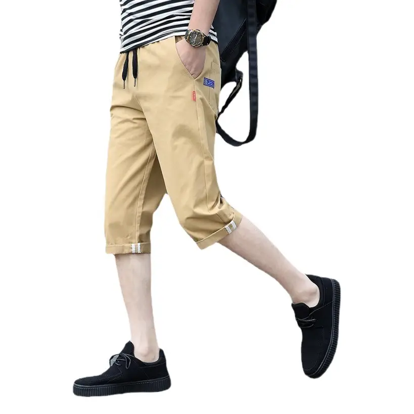 Men's Korean Style Cotton Capri Shorts Tan