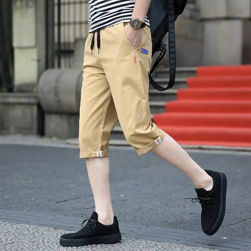 Men's Korean Style Cotton Capri Shorts Tan - Image 2