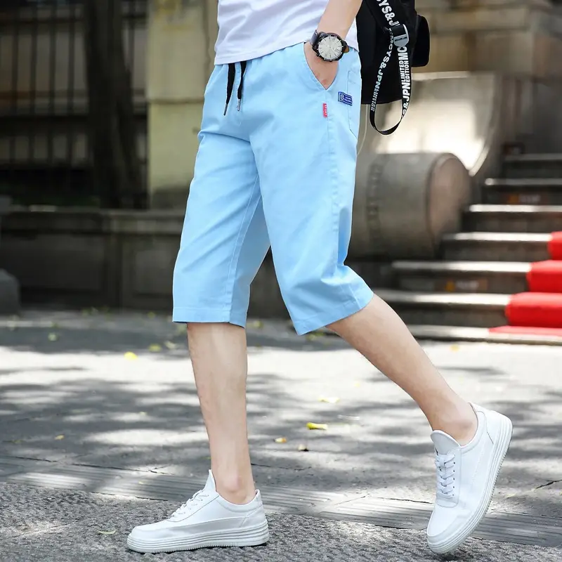 Men's Korean Style Cotton Capri Shorts Tan - Image 4