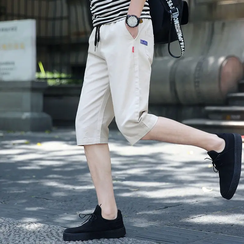 Men's Korean Style Cotton Capri Shorts Tan - Image 5