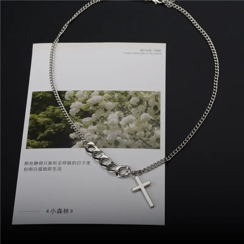 Asymmetric Metal Cross Necklace for Women Punk Style