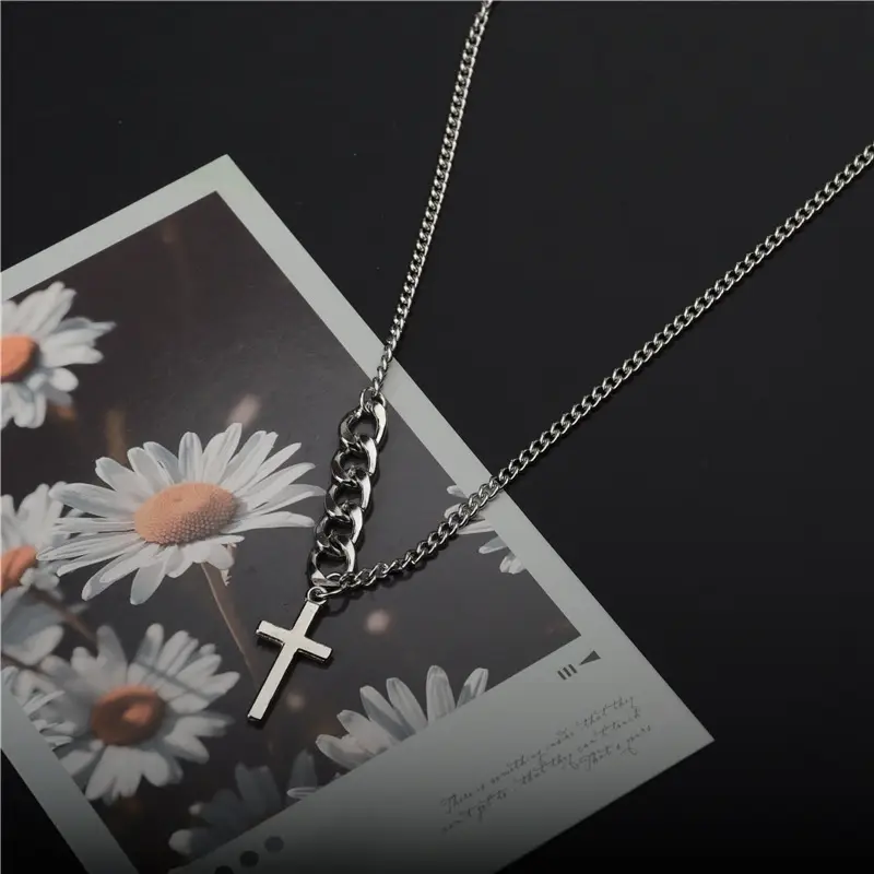 Asymmetric Metal Cross Necklace for Women Punk Style