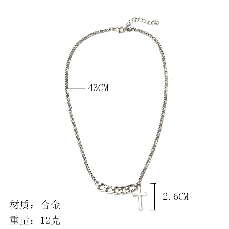 Asymmetric Metal Cross Necklace for Women Punk Style