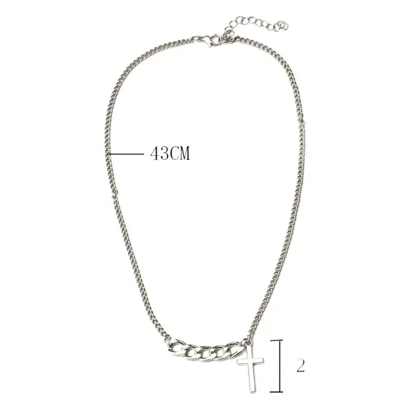Asymmetric Metal Cross Necklace for Women Punk Style