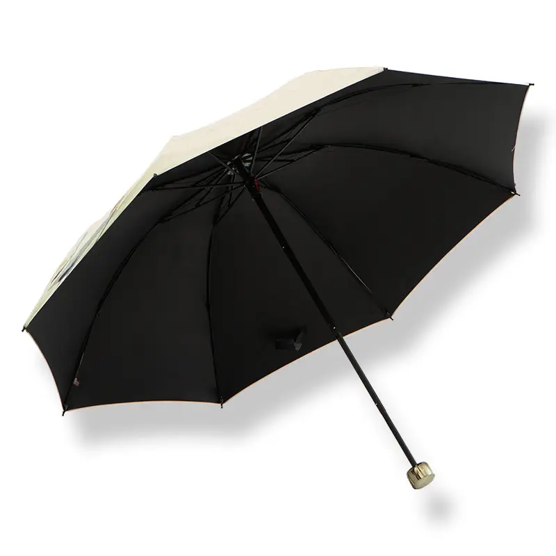 Three-Fold Digital Print Umbrella Men Women Black Rubber Dual Use - Image 5