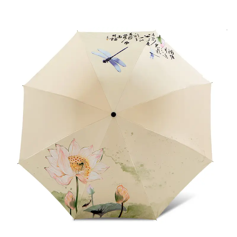 Three-Fold Digital Print Umbrella Men Women Black Rubber Dual Use - Image 6