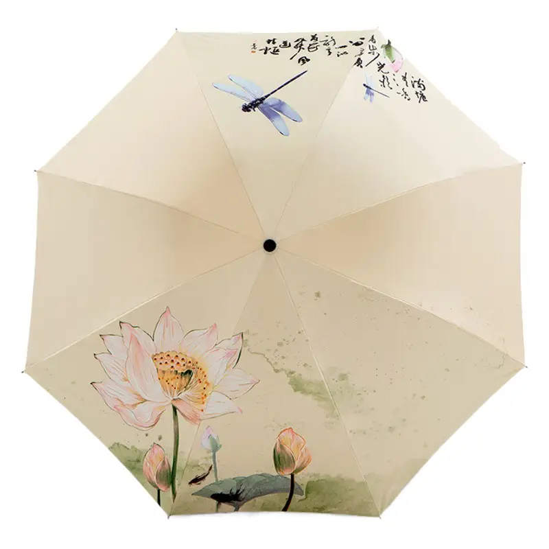 Three-Fold Digital Print Umbrella Men Women Black Rubber Dual Use