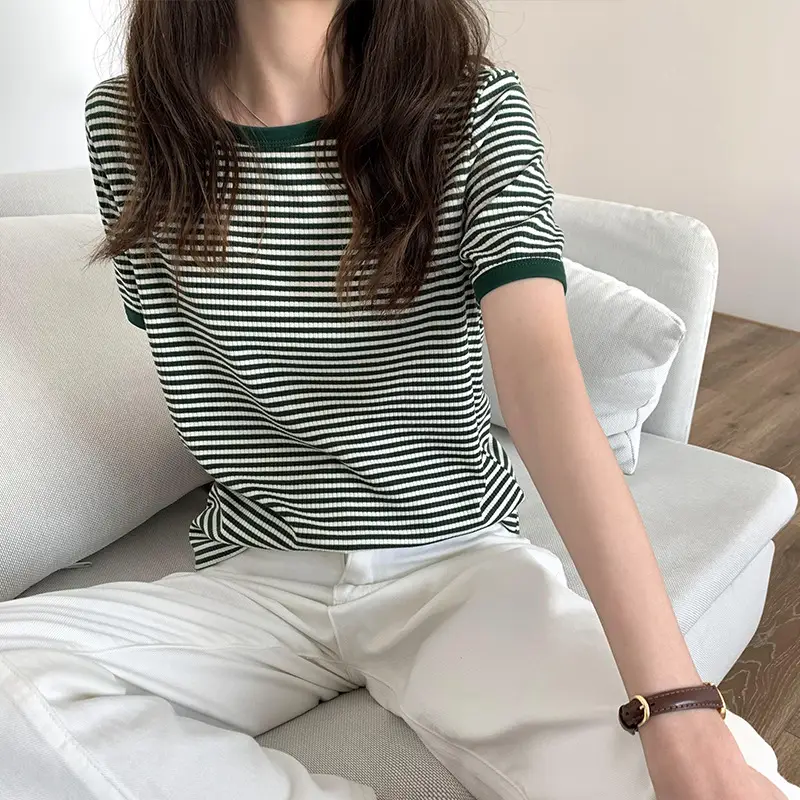Women Striped Short Sleeve T-Shirt Summer Casual Loose Fit