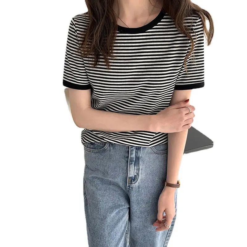 Women Striped Short Sleeve T-Shirt Summer Casual Loose Fit