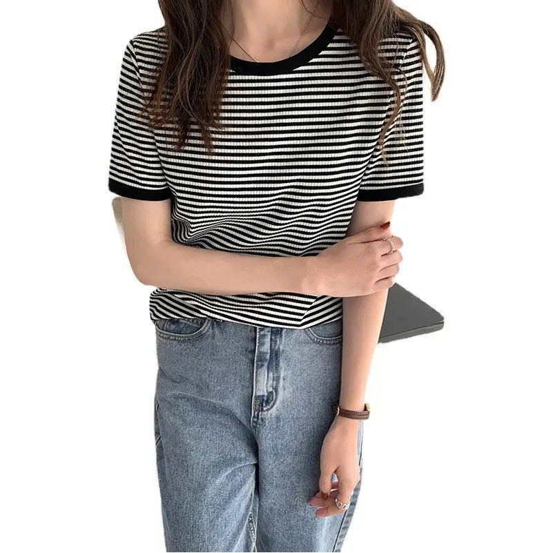 Women Striped Short Sleeve T-Shirt Summer Casual Loose Fit