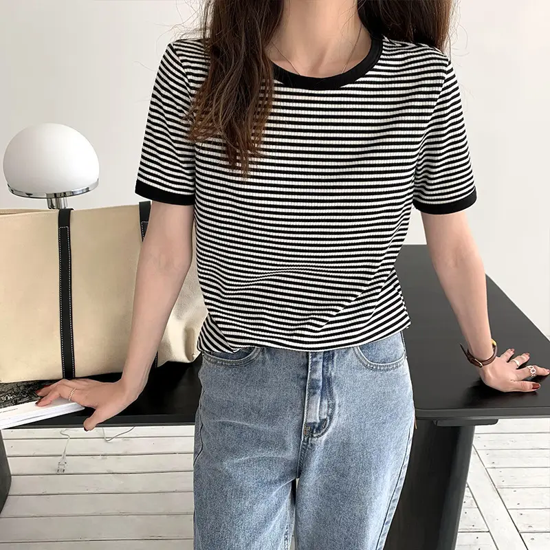 Women Striped Short Sleeve T-Shirt Summer Casual Loose Fit