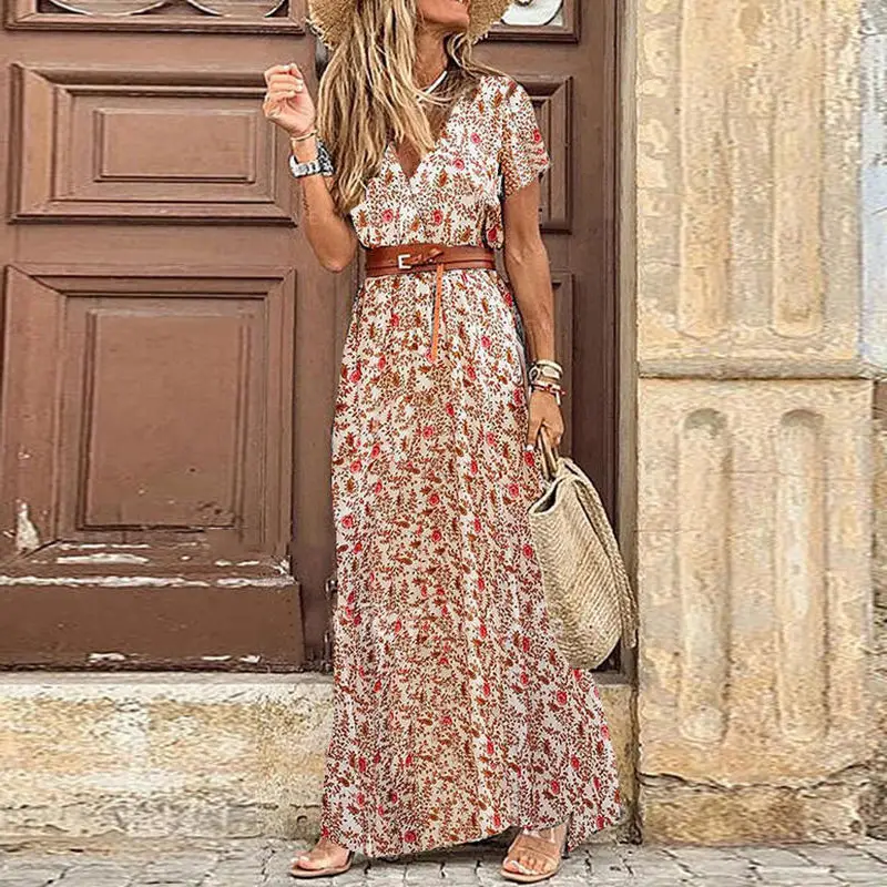 AliExpress V-Neck Floral Long Sleeve Dress Maroon - Image 10