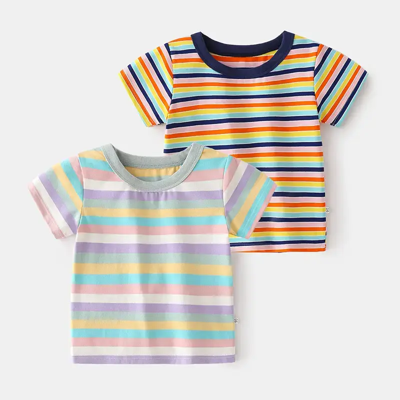 Kids Striped Cotton T-Shirt Round Neck Short Sleeve - Image 3