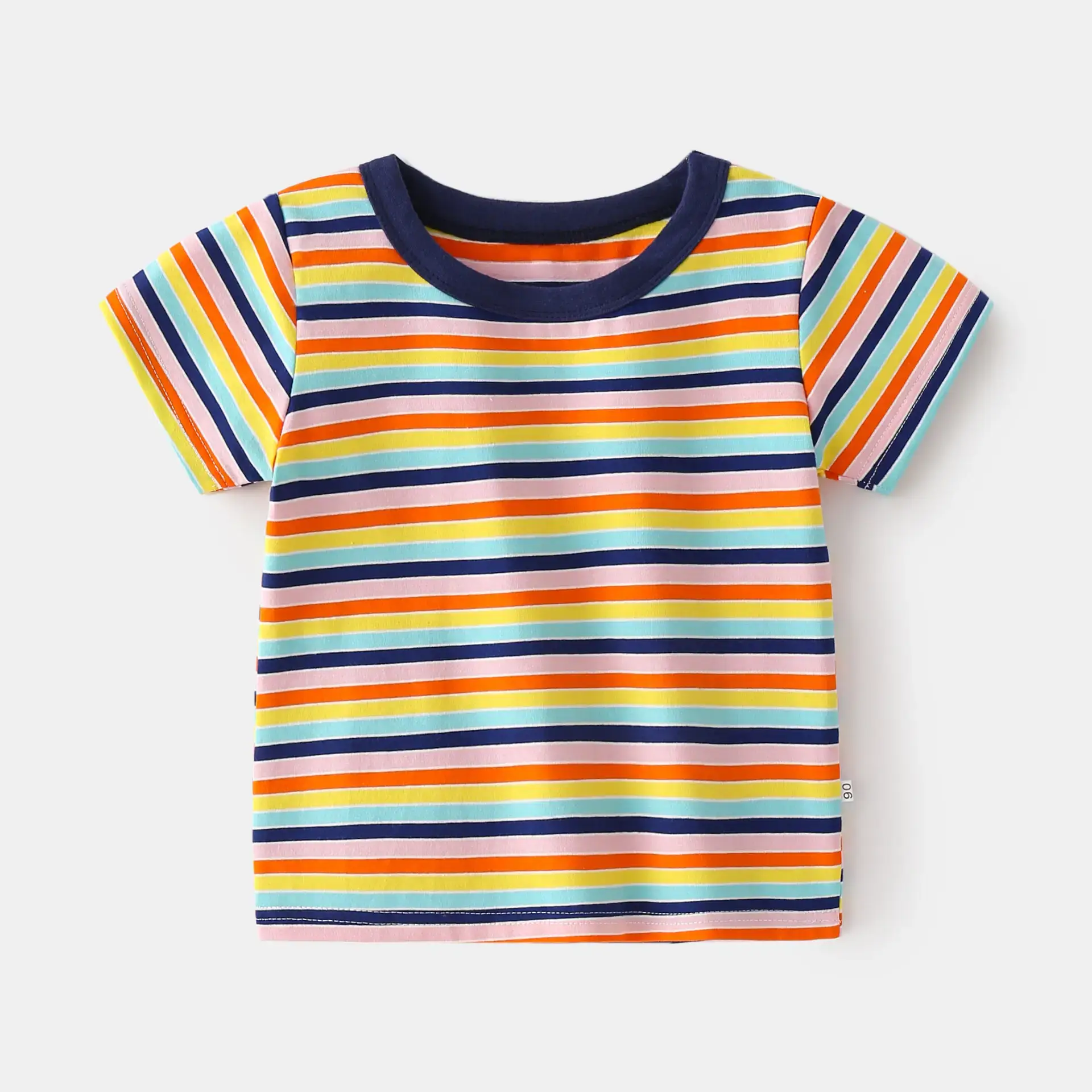 Kids Striped Cotton T-Shirt Round Neck Short Sleeve - Image 2