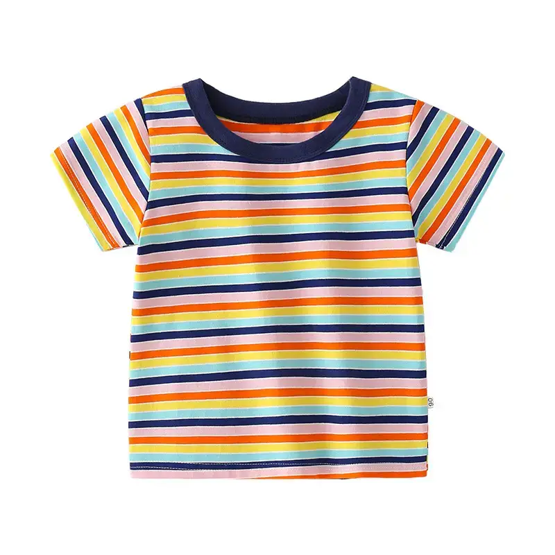 Kids Striped Cotton T-Shirt Round Neck Short Sleeve - Image 5