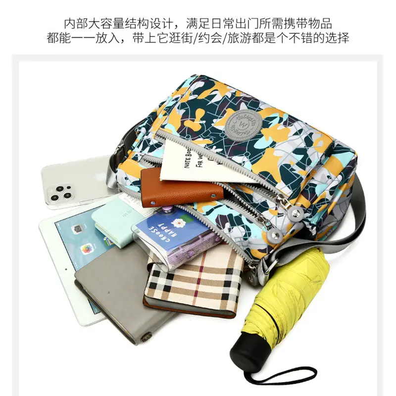 Women's Multi-Layer Shoulder Bag Yellow Floral Oxford Cloth - Image 5