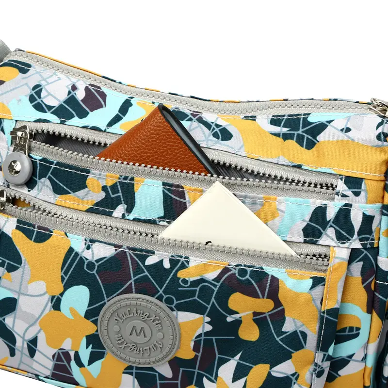 Women's Multi-Layer Shoulder Bag Yellow Floral Oxford Cloth - Image 6