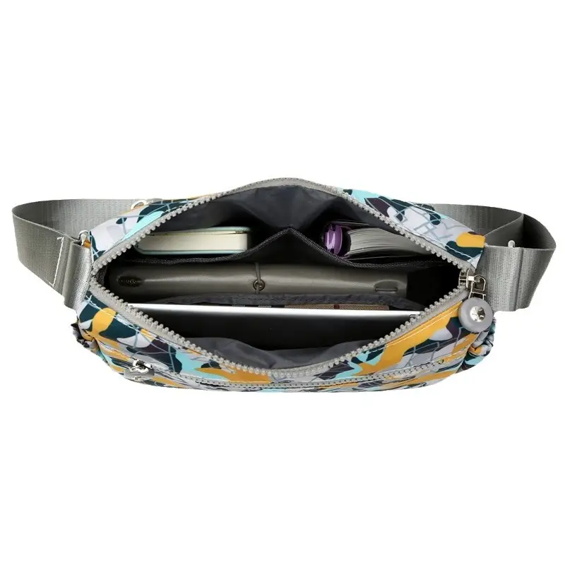 Women's Multi-Layer Shoulder Bag Yellow Floral Oxford Cloth - Image 7