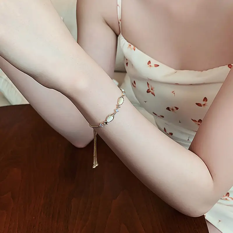 Flower & Cat's Eye Bracelet for Women Adjustable Silver