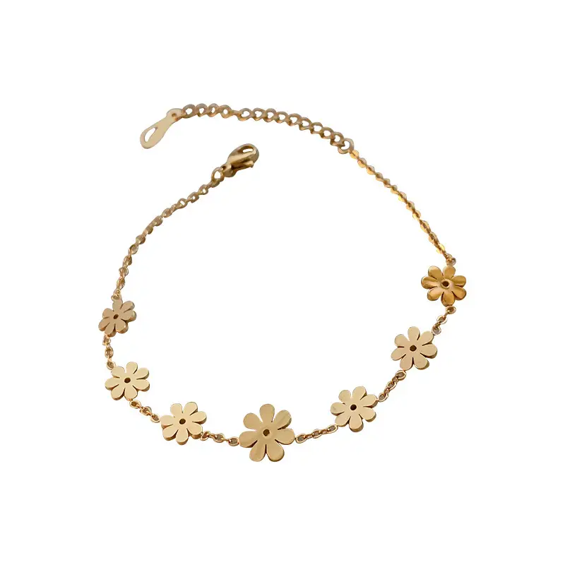 Flower & Cat's Eye Bracelet for Women Adjustable Silver