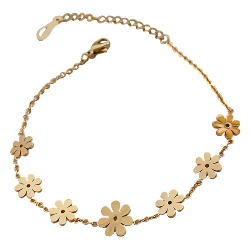 Flower & Cat's Eye Bracelet for Women Adjustable Silver