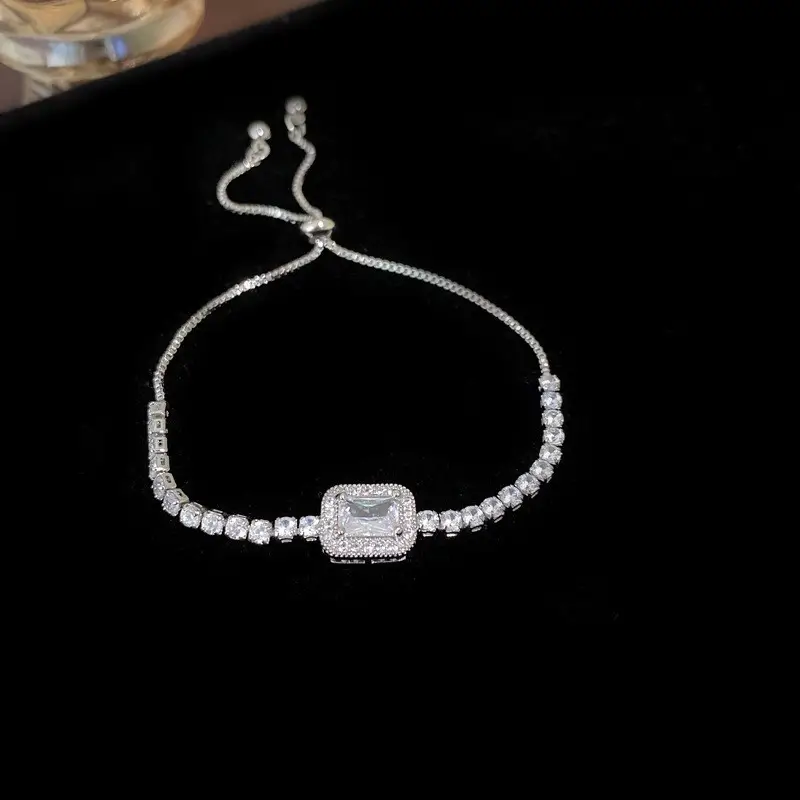 Flower & Cat's Eye Bracelet for Women Adjustable Silver