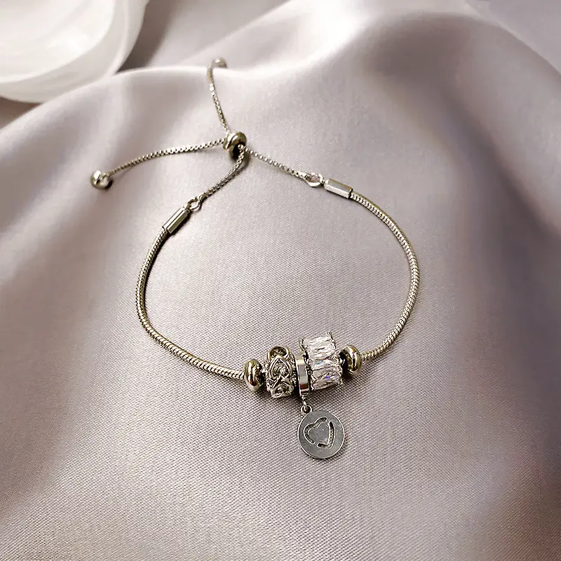 Flower & Cat's Eye Bracelet for Women Adjustable Silver
