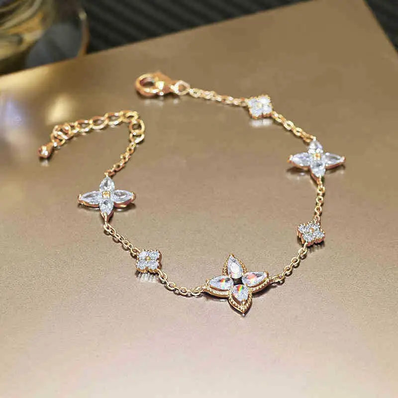 Flower & Cat's Eye Bracelet for Women Adjustable Silver