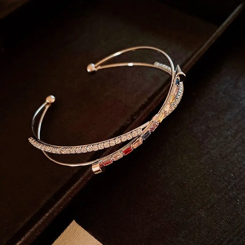 Flower & Cat's Eye Bracelet for Women Adjustable Silver