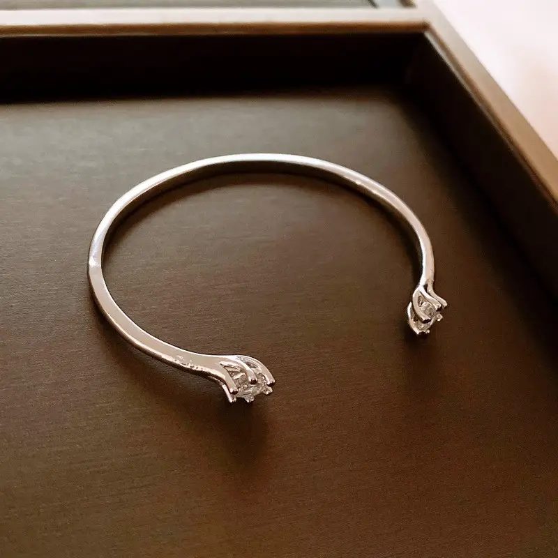 Flower & Cat's Eye Bracelet for Women Adjustable Silver