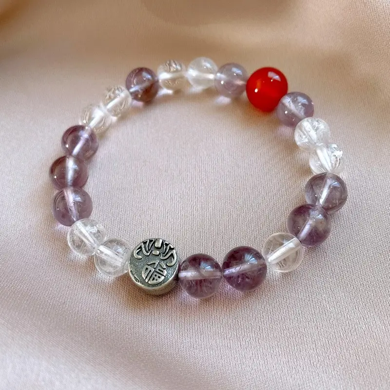 Flower & Cat's Eye Bracelet for Women Adjustable Silver