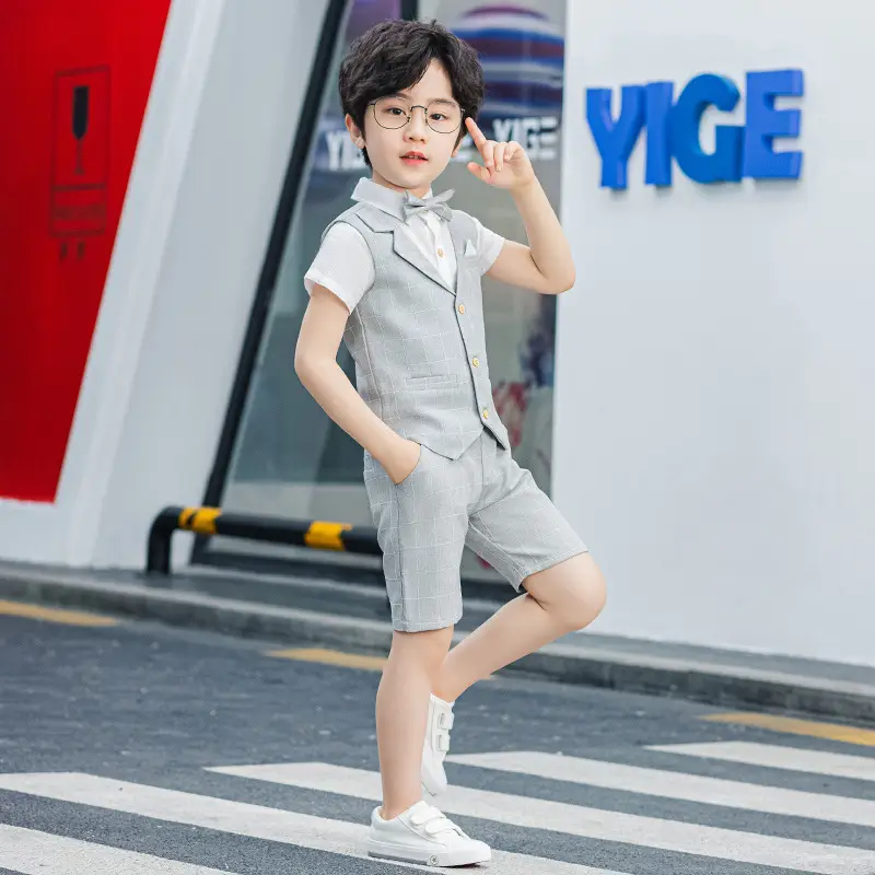 Boys Pink Plaid Vest Shorts Set Summer - Image 5