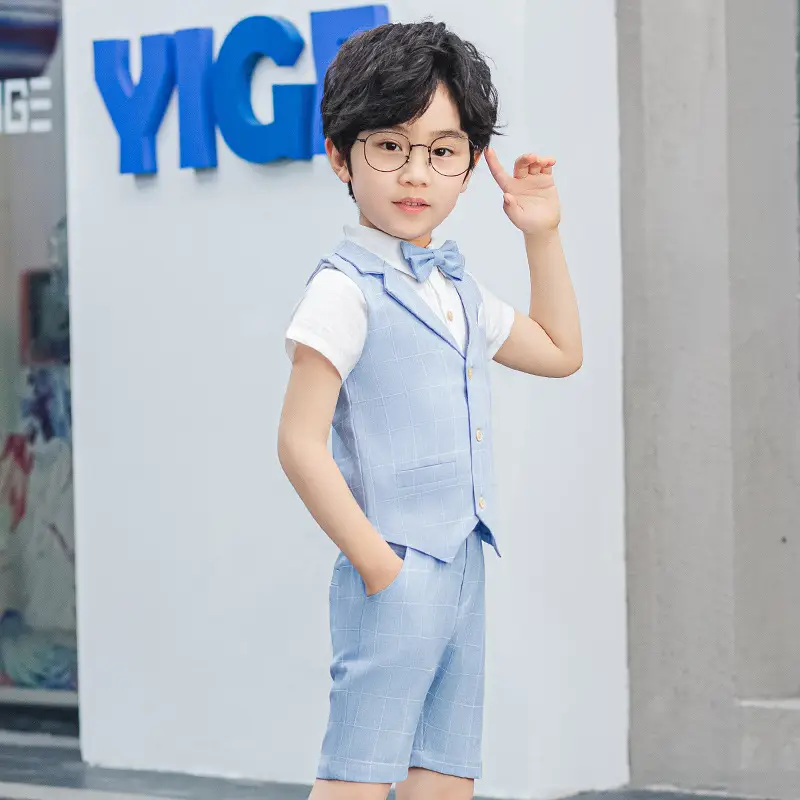 Boys Pink Plaid Vest Shorts Set Summer - Image 6