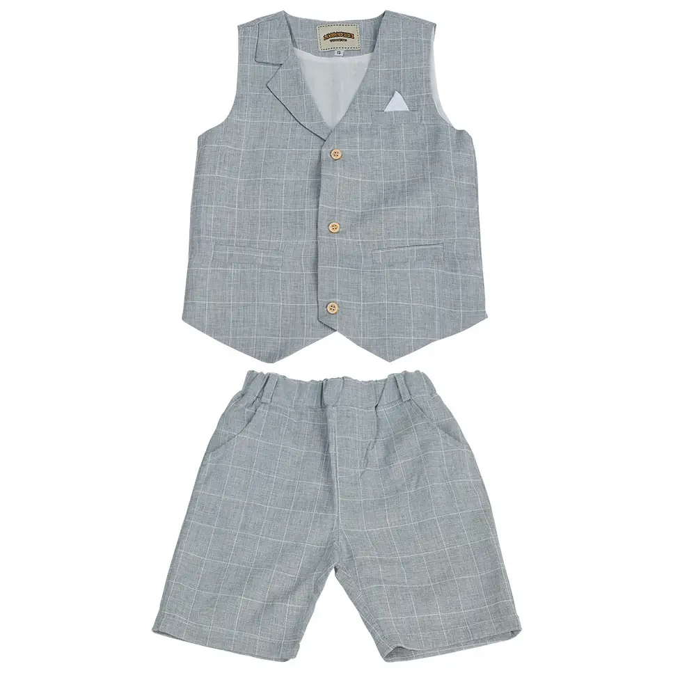 Boys Pink Plaid Vest Shorts Set Summer - Image 8
