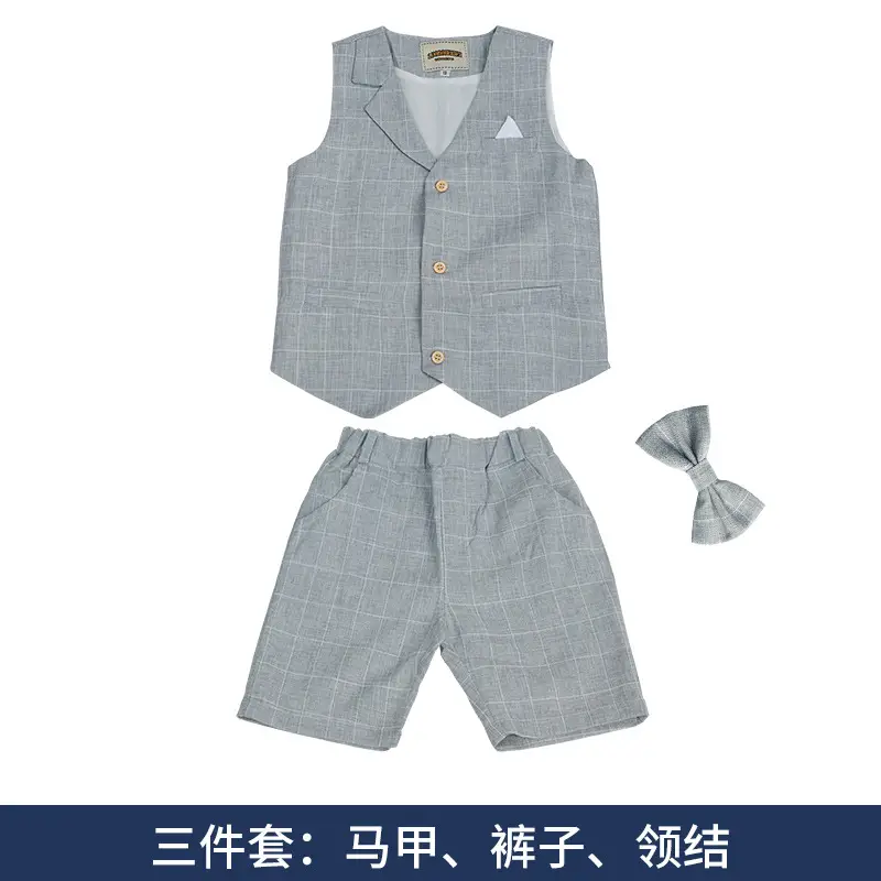 Boys Pink Plaid Vest Shorts Set Summer - Image 2
