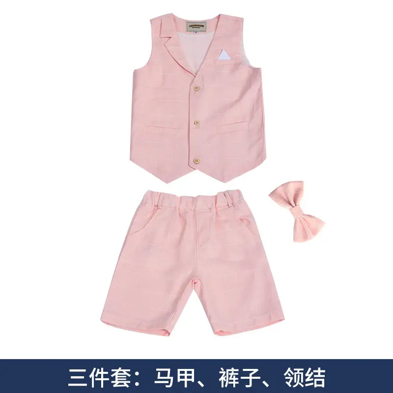 Boys Pink Plaid Vest Shorts Set Summer - Image 3