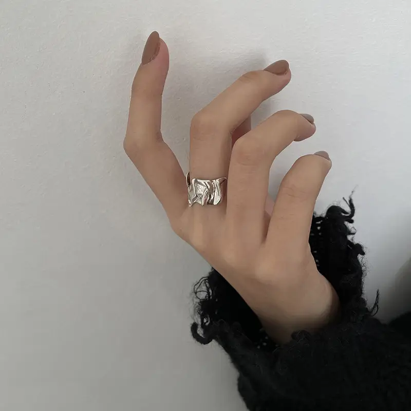 S925 Silver Geometric Open Ring Women's Retro Style - Image 3