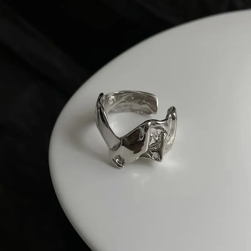 S925 Silver Geometric Open Ring Women's Retro Style - Image 4