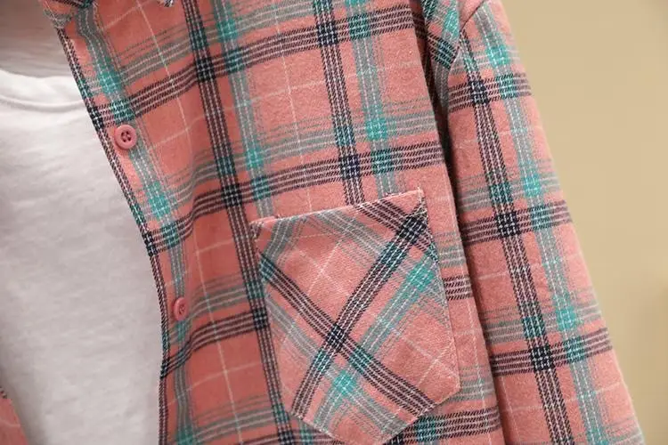 Women Cotton Plaid Long Sleeve Jacket Grey Black — feature 10