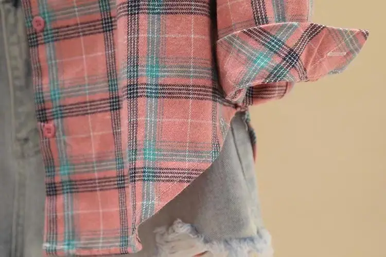 Women Cotton Plaid Long Sleeve Jacket Grey Black — feature 12