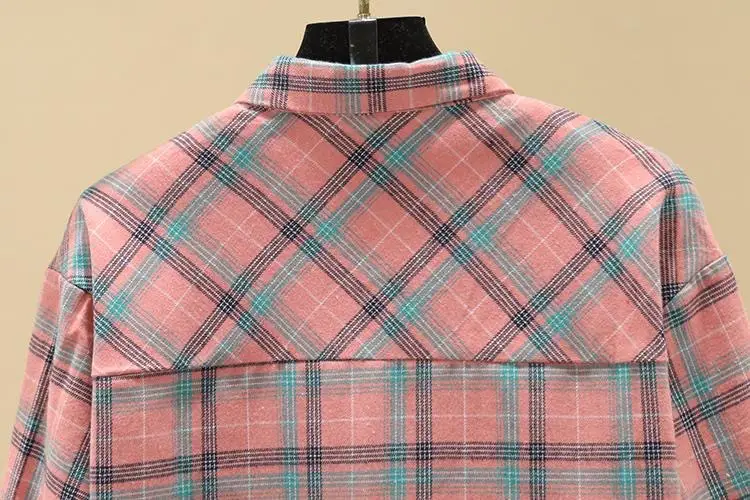 Women Cotton Plaid Long Sleeve Jacket Grey Black — feature 13