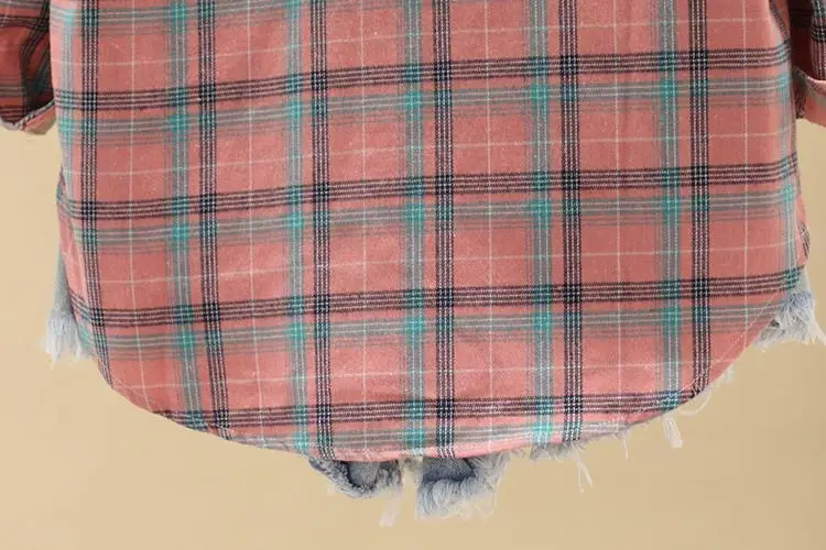 Women Cotton Plaid Long Sleeve Jacket Grey Black — feature 14
