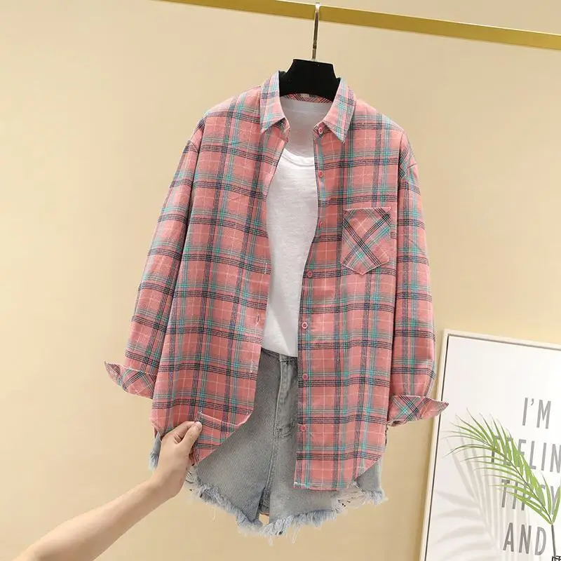 Women Cotton Plaid Long Sleeve Jacket Grey Black — feature 3